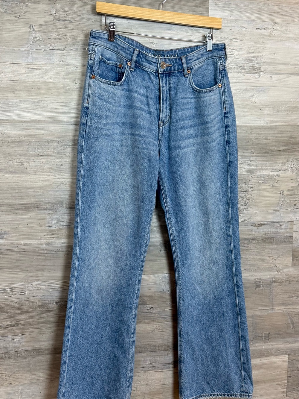 American Eagle 100% Cotton High Waisted Flare Jeans Light Wash 12 Regular - Picture 9 of 9